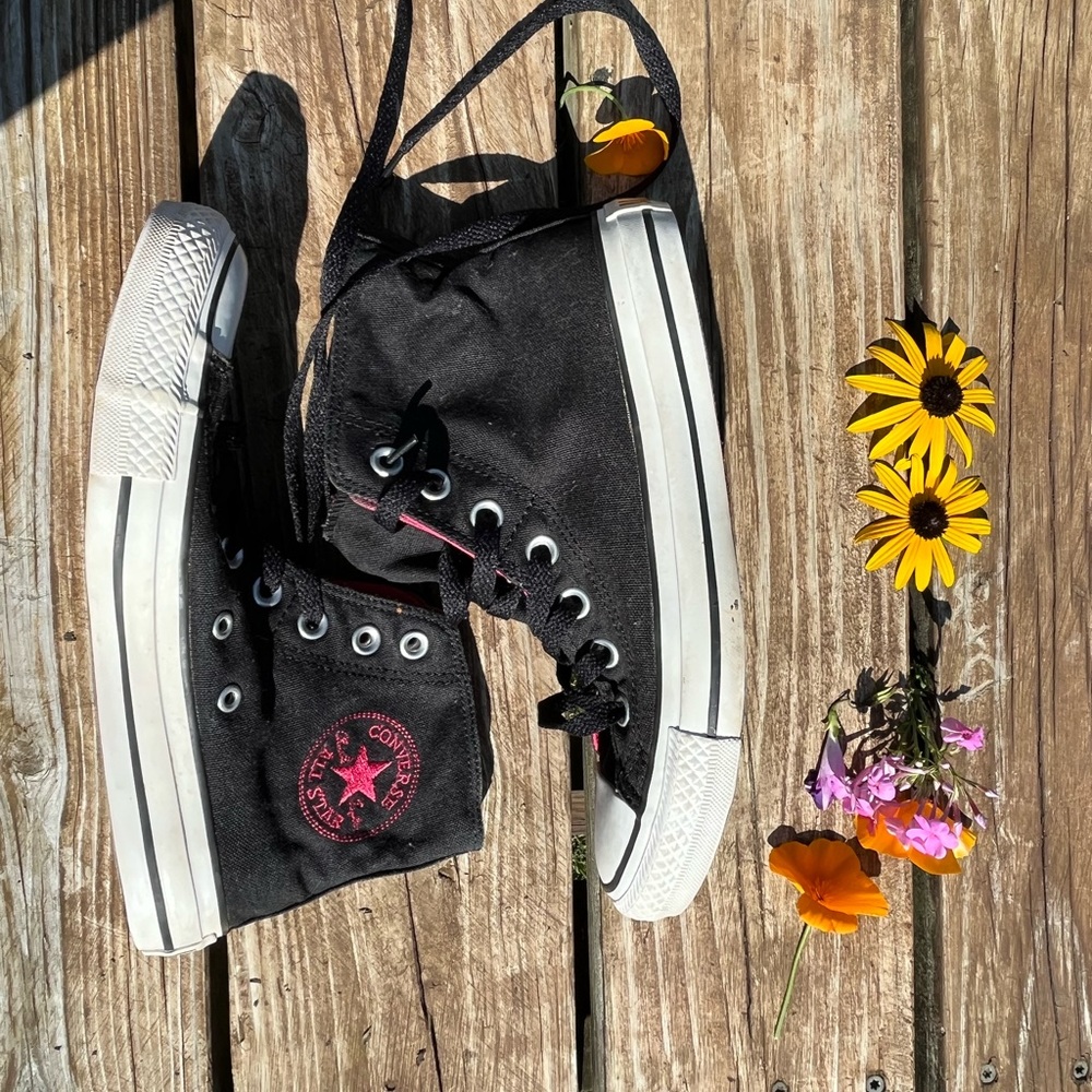💕Black & hot pink fold down converse - Picture 5 of 12
